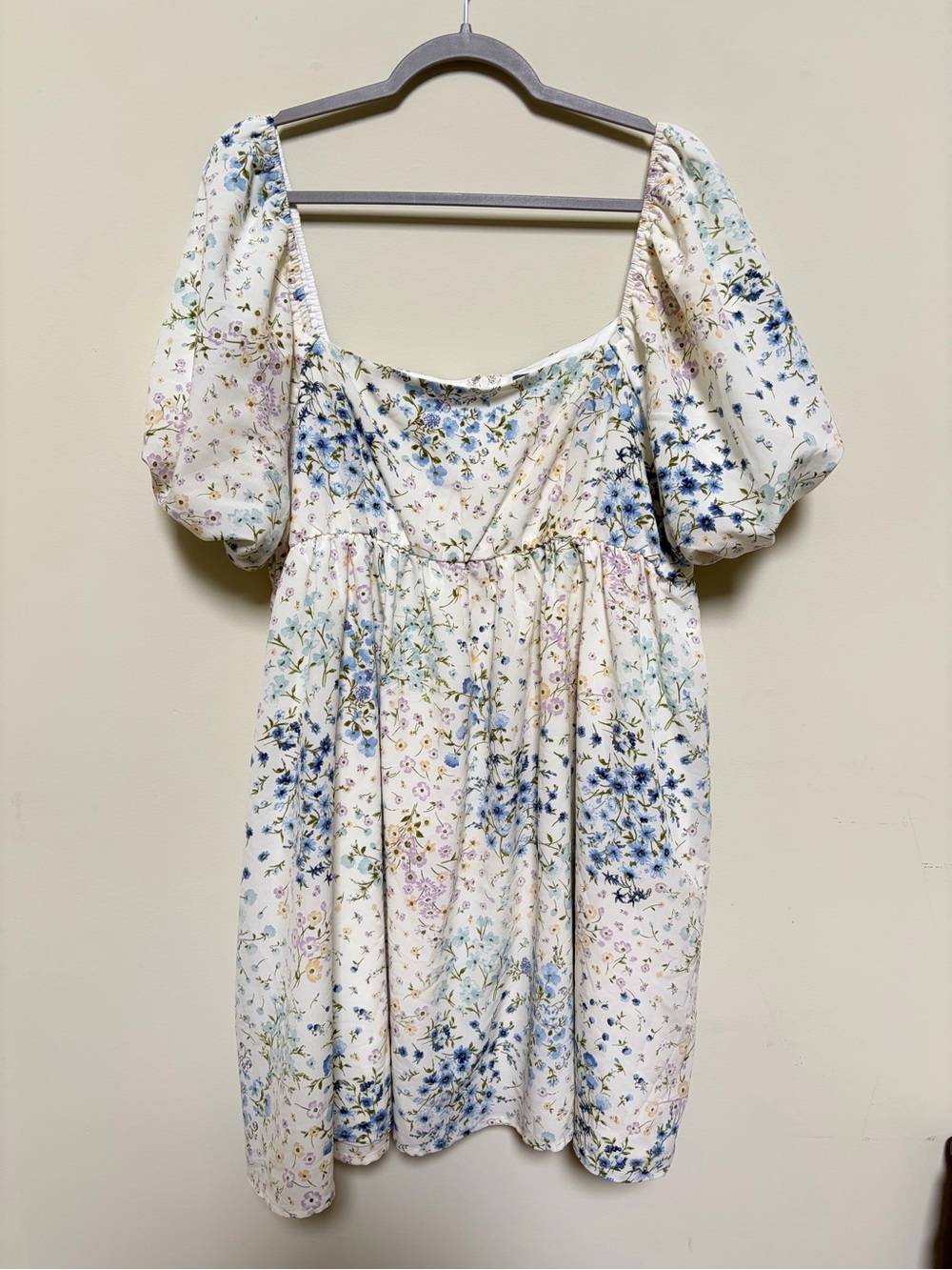 Arula cream floral babydoll square neck puff sleeves feminine dress 1X